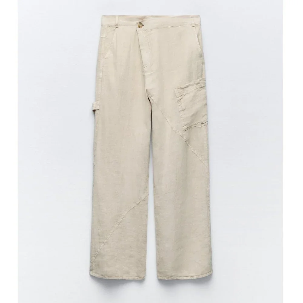 Zara Angled Waist Pants Sand Beige NWT